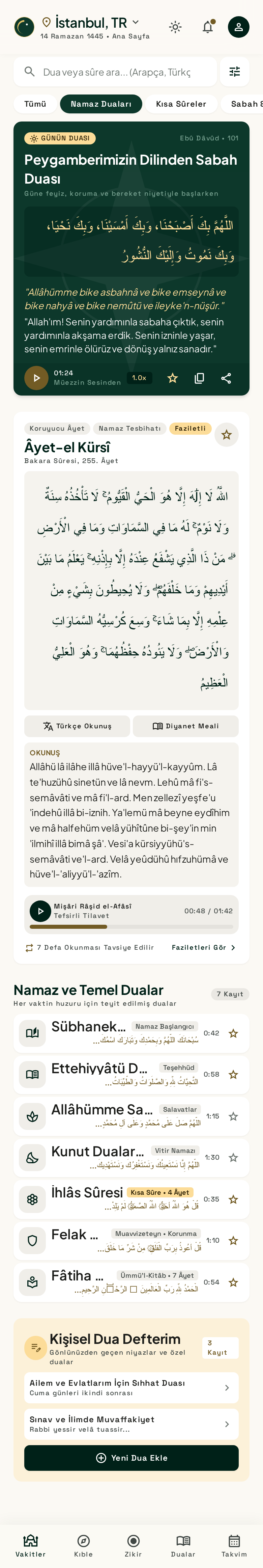 Namazla Dualar ve Mealli Okuma