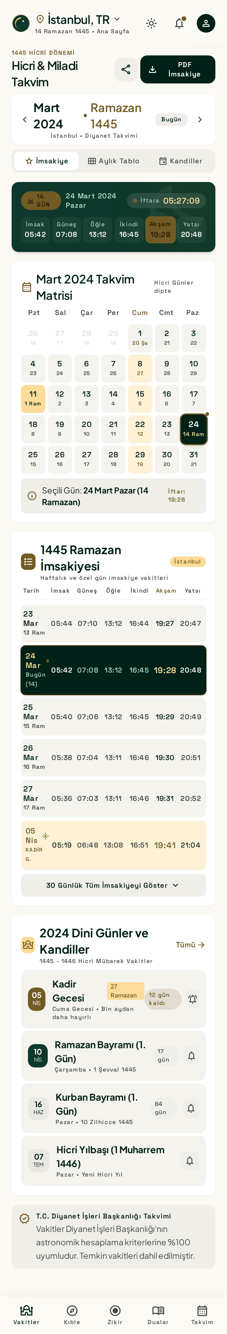 Namazla Hicri Takvim ve İmsakiye
