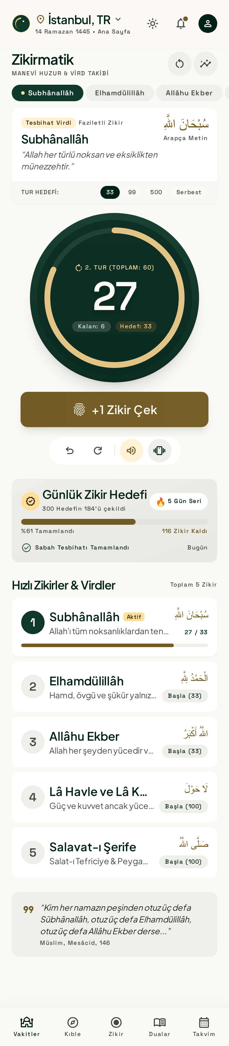 Namazla Zikirmatik Ekranı